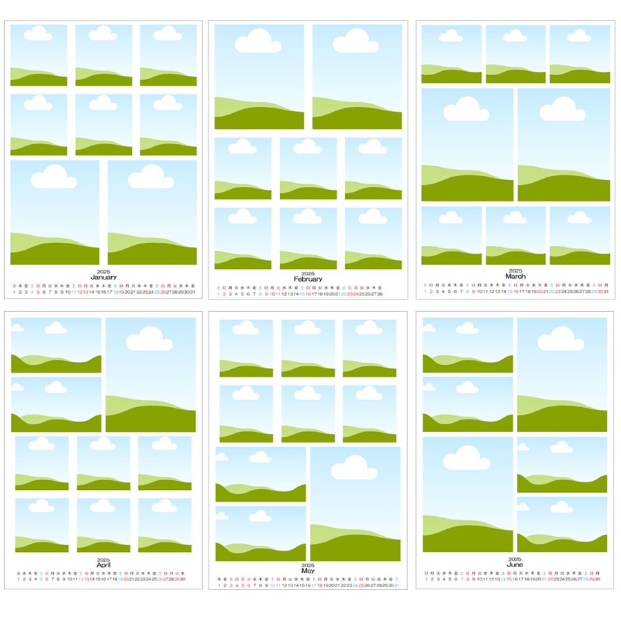 2L版コラージュカレンダー②-2025-1月～6月